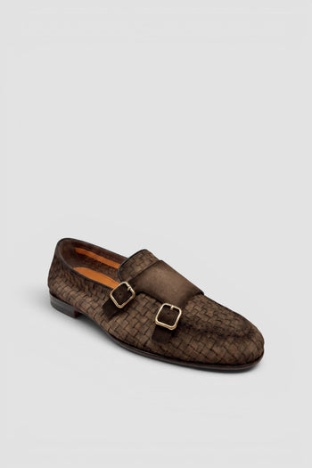 Mocassino doppia fibbia in suede intrecciato - 2