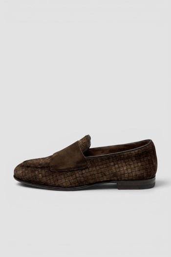 Mocassino doppia fibbia in suede intrecciato - 3