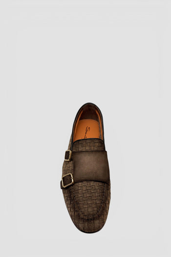 Mocassino doppia fibbia in suede intrecciato - 4