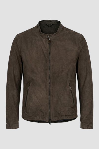 Giacca in pelle con collo coreana