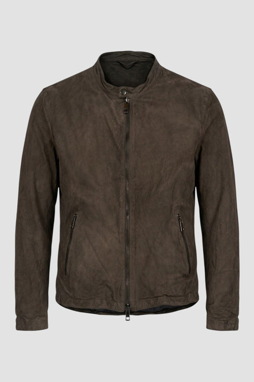 Giacca in pelle con collo coreana
