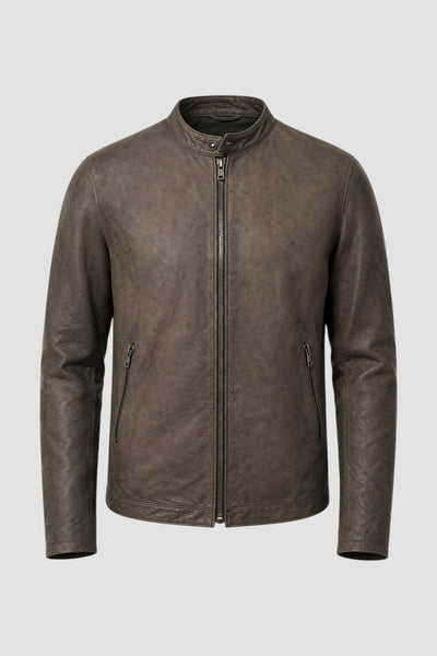Giacca in pelle con collo coreana