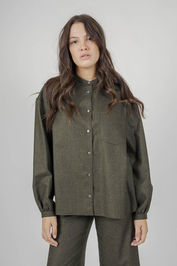 Camicia In Flanella Misto Lana Verde Militare Donna - 4