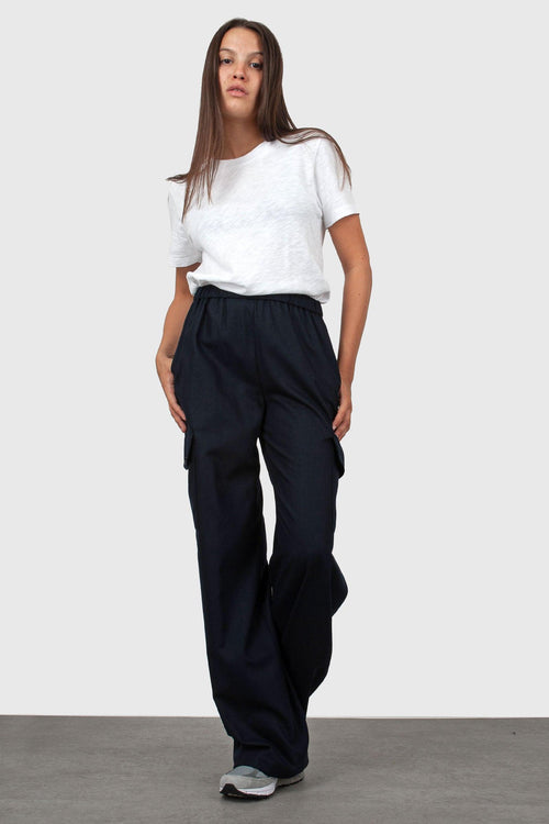 Pantalone Cargo In Lana Cotta Blu Navy Donna - 2