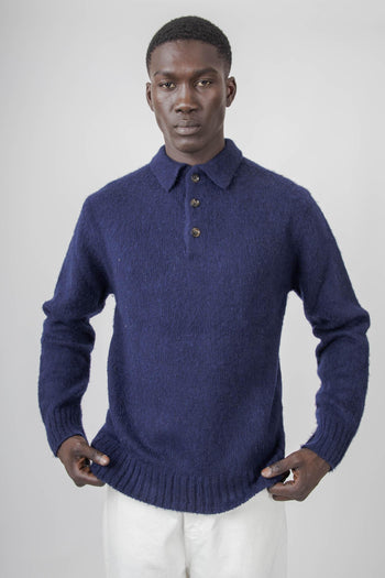 Polo In Lana Shetland Blu Navy Uomo - 4