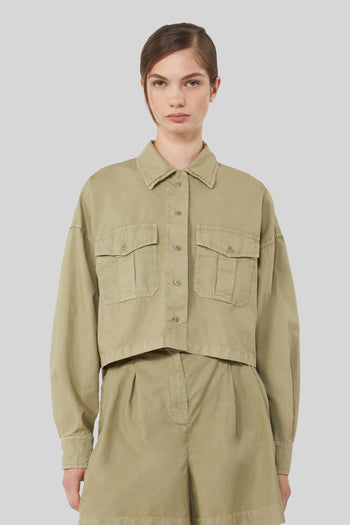 Max Mara Camicia In Panama Di Cotone Accenni Verde Oliva Donna - 3