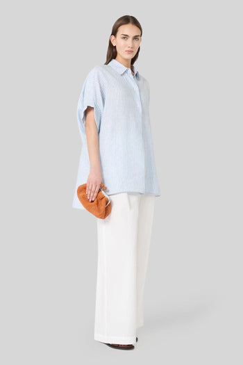 Max Mara Camicia Verve In Tela Di Lino Bianco/azzurro Donna - 2