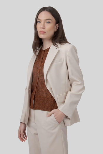 Max Mara Blazer In Lana Stretch Lamine Avorio Donna - 5