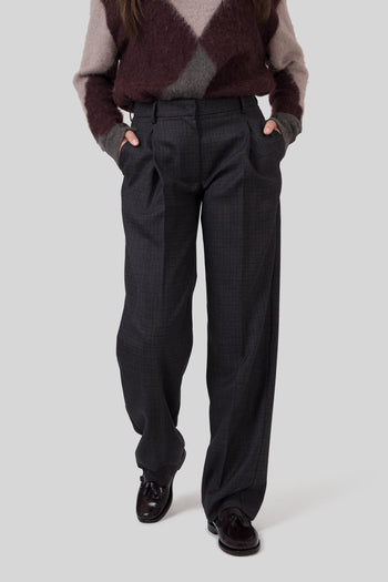 Pantalone Lana Check Antracite Donna - 4