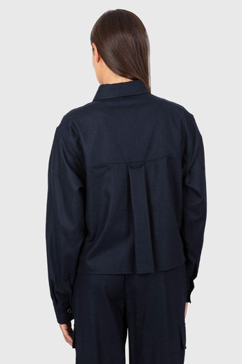 Giacca Cropped In Lana Cotta Imbottita Blu Navy Donna - 4