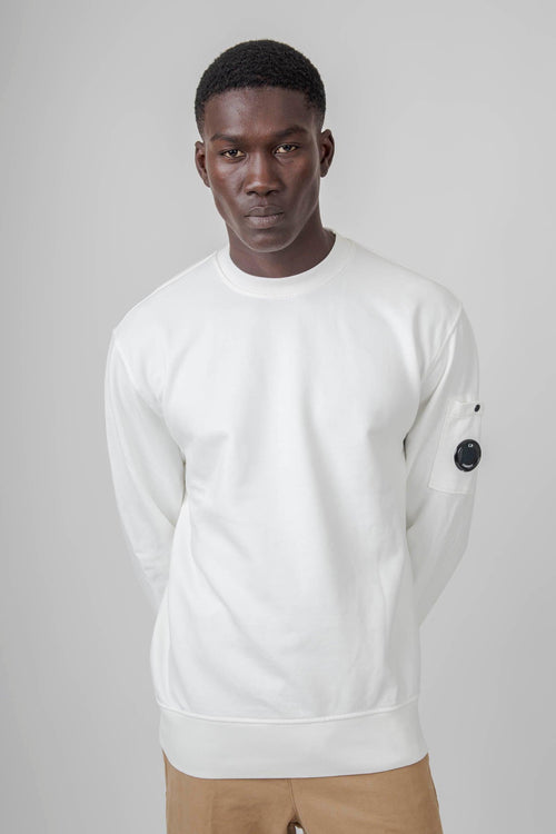Felpa Crewneck Diadonal Brushed Emerized Bianco Uomo