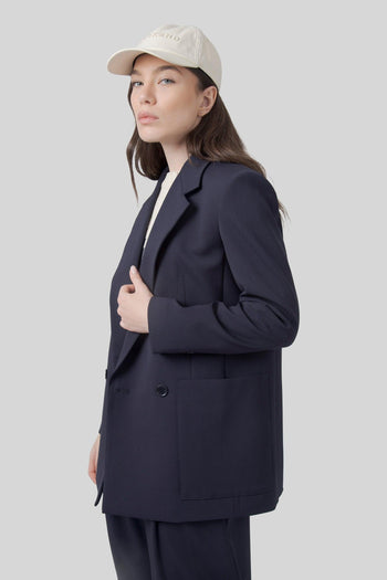 Max Mara Blazer Doppiopetto In Lana Tecnica Veloce Blu Donna - 3