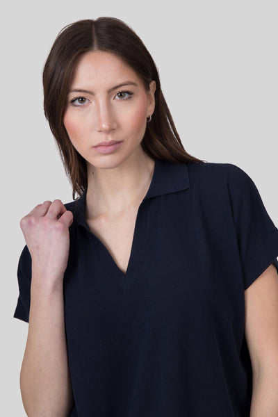 Polo In Maglia Scollo V Blu Navy Donna