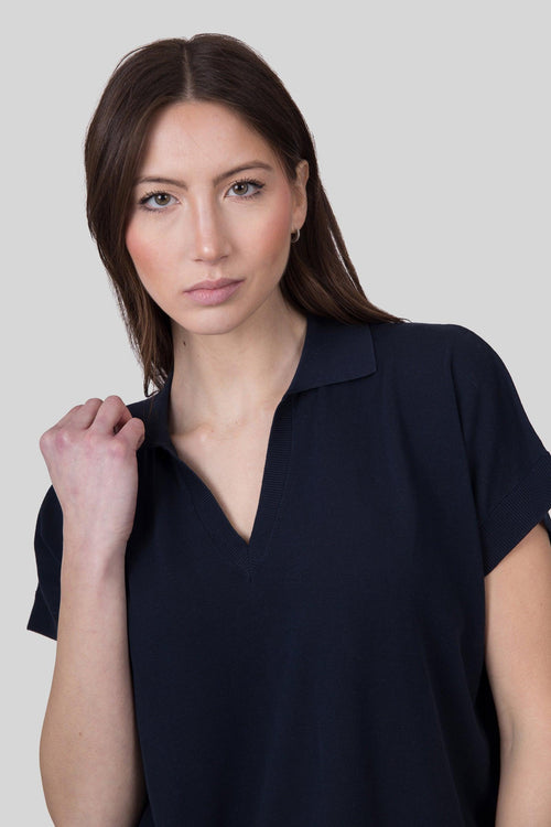 Polo In Maglia Scollo V Blu Navy Donna