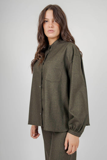 Camicia In Flanella Misto Lana Verde Militare Donna - 3