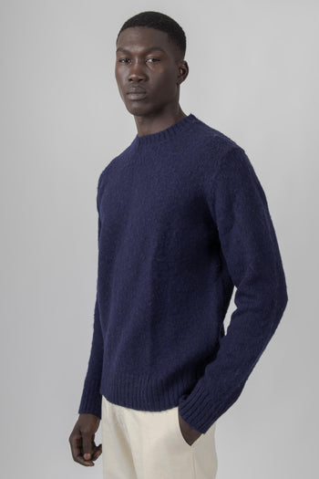 Maglia Girocollo In Lana Shetland Blu Navy Uomo - 5