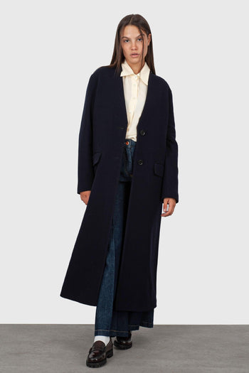 Cappotto Lungo Lana Cashmere Blu Navy Donna - 6