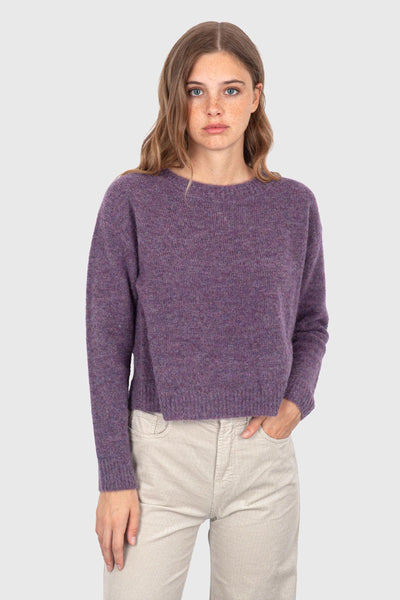 Maglia Girocollo Crop Viola Donna