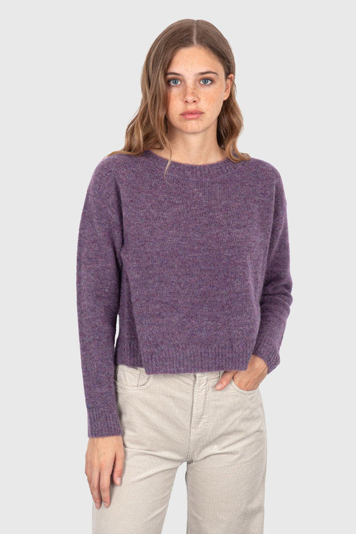 Maglia Girocollo Crop Viola Donna