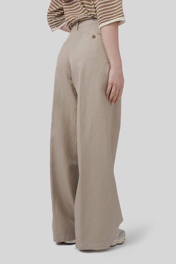 Pantalone In Gabardina Cotone E Lino Beige Donna - 3