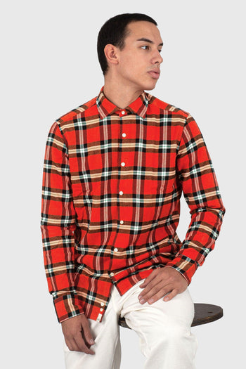 Camicia Check Flanella Arancio Uomo - 7