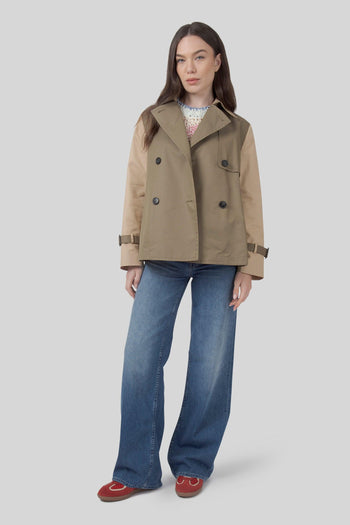 Max Mara Trench Crop In Gabardina Antigoccia Biglia Fango Donna - 4