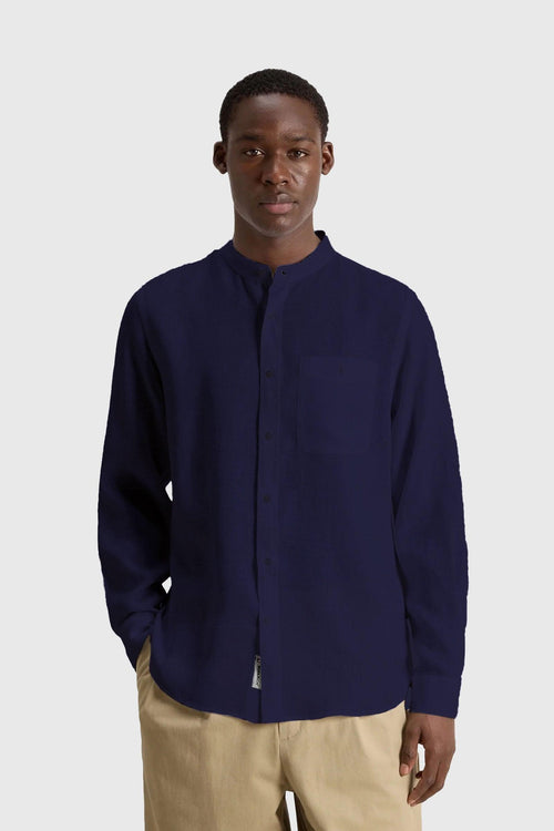 Camicia Coreana In Lino Blu Uomo