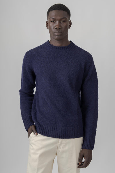 Maglia Girocollo In Lana Shetland Blu Navy Uomo