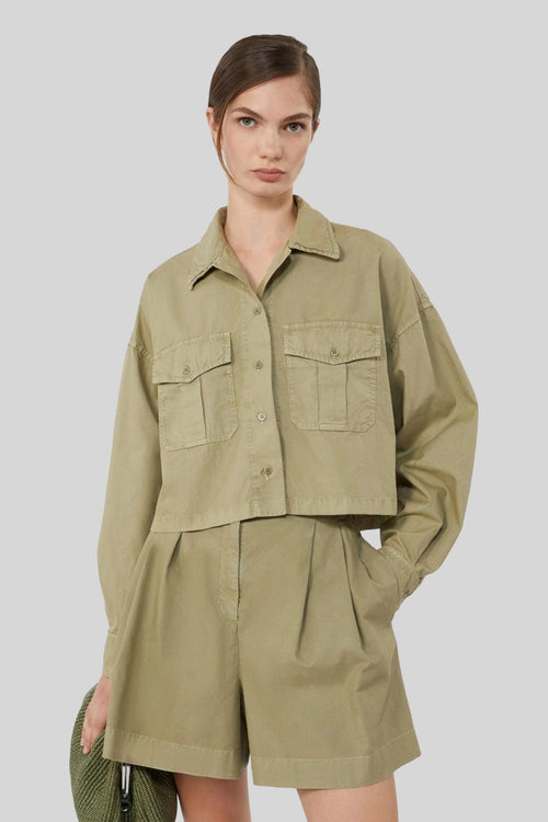 Max Mara Camicia In Panama Di Cotone Accenni Verde Oliva Donna