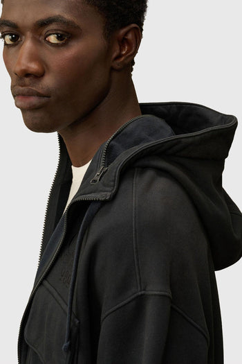 Felpa Brushed And Emerized Diagonal Fleece Hooded Utility Nero Uomo - 3