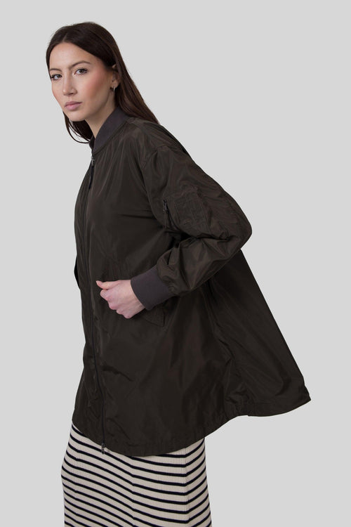 Giubbotto Bombo In Poliestere Tecnico Verde Militare Donna