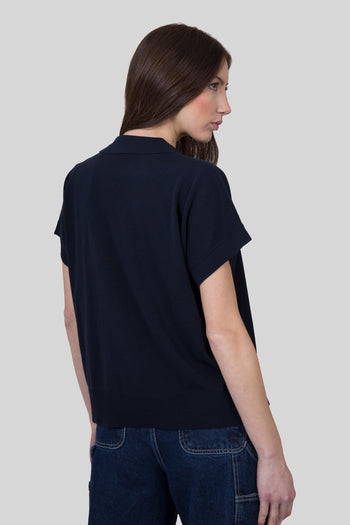 Polo In Maglia Scollo V Blu Navy Donna - 3