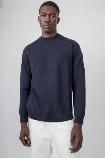 Maglia Cotton Plain Round Knit Blu Scuro Uomo - 3