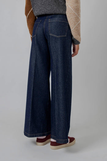 Jeans Wide Leg Denim Scuro Donna - 3
