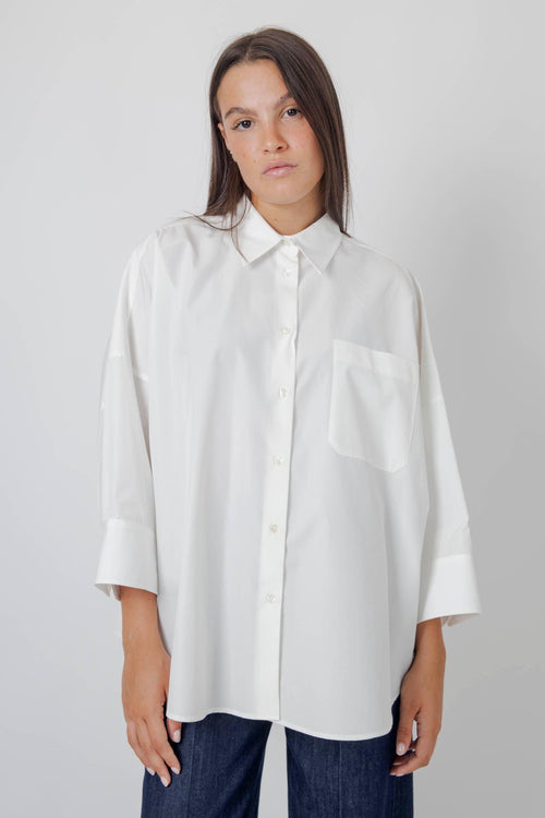 Max Mara Camicia Over In Popeline Zavorra Bianco Donna