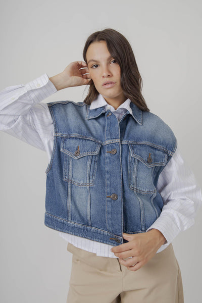 Max Mara Gilet In Denim Mappa Blu Medio Donna