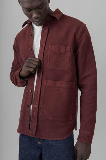 Camicia Utility In Twill Bordeaux Uomo - 6