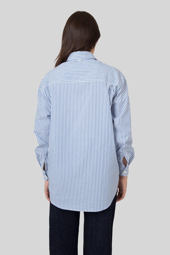 Camicia Over Hangar In Popeline Blu Donna - 4