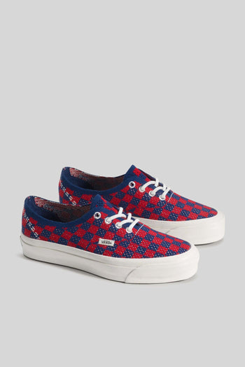 "off The Wall" Sneaker Premium Authentic Checkerboard Rosso/blu Donna - 3