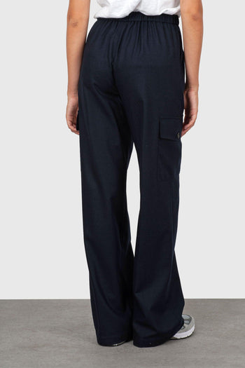 Pantalone Cargo In Lana Cotta Blu Navy Donna - 5