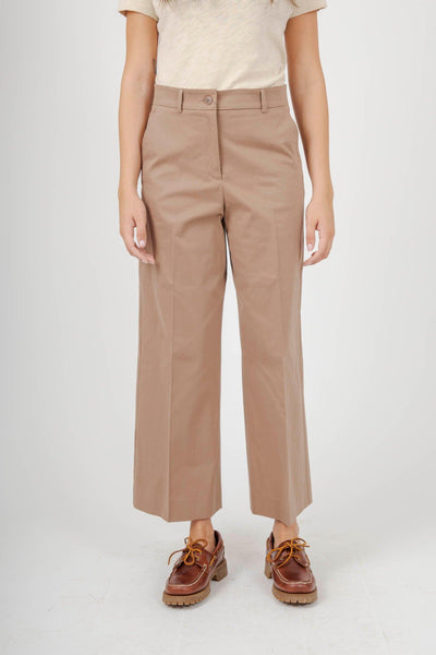 Max Mara Pantalone Crop In Raso Di Cotone Urial Beige Donna