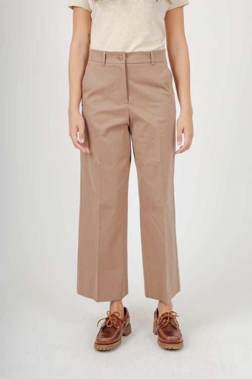 Max Mara Pantalone Crop In Raso Di Cotone Urial Beige Donna