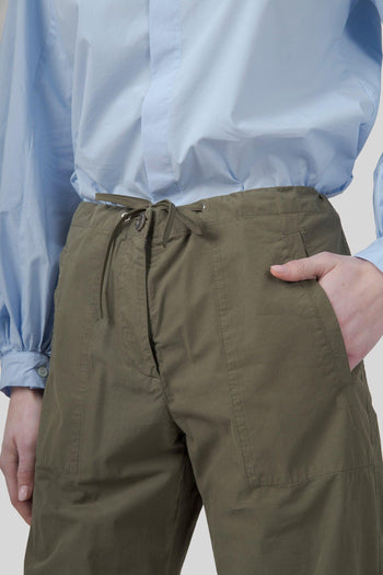 Pantalone Con Coulisse In Popeline Verde Militare Donna - 4