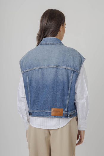 Max Mara Gilet In Denim Mappa Blu Medio Donna - 5