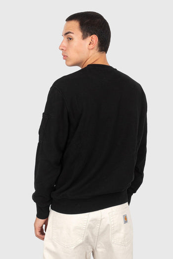 Felpa Brushed And Emerized Diagonal Fleece Lens Crew Neck Nero Uomo - 4