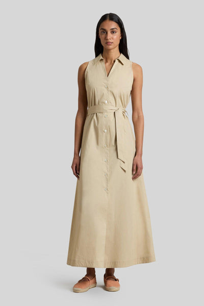 Abito Chemisier In Popeline Di Puro Cotone Con Cintura Beige Chiaro Donna