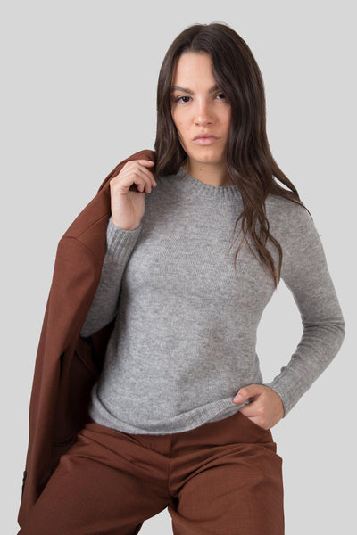 Maglia Girocollo Grigio Melange Donna