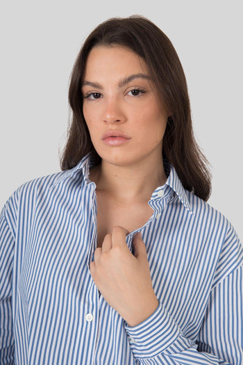 Camicia Over Hangar In Popeline Blu Donna - 3