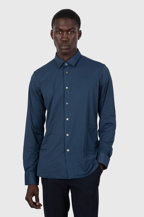 Oxford Jacquard Open Shirt Avio Uomo