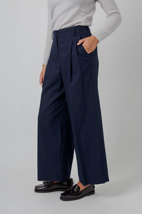 Max Mara Pantalone In Puro Cotone Vettura Blu Donna
